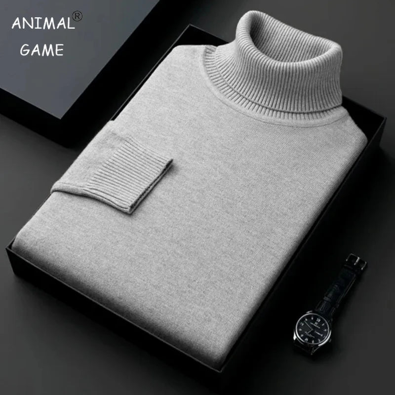 Suéter de Hombre Antipilling de Alta Calidad Cuello Alto Ajustado Pullover Sólido