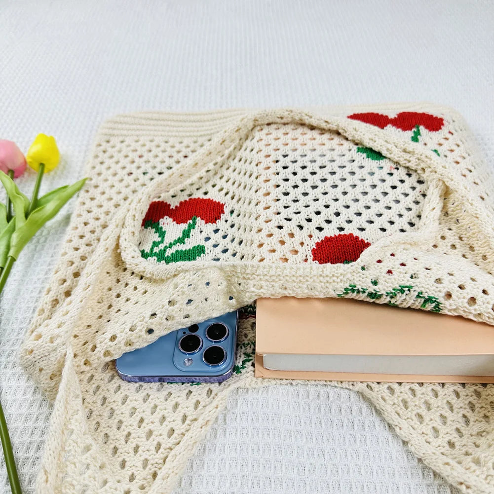 Bolso de Hombro de Crochet Fresa Cereza Grande Tote de Verano para Mujeres
