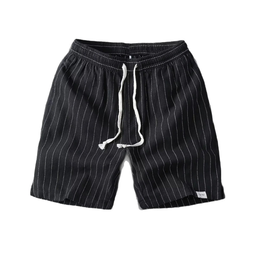 Pantalones Cortos de Hombre Rayas Cintura Elástica Lino Algodón Playa Casual Retro Fit