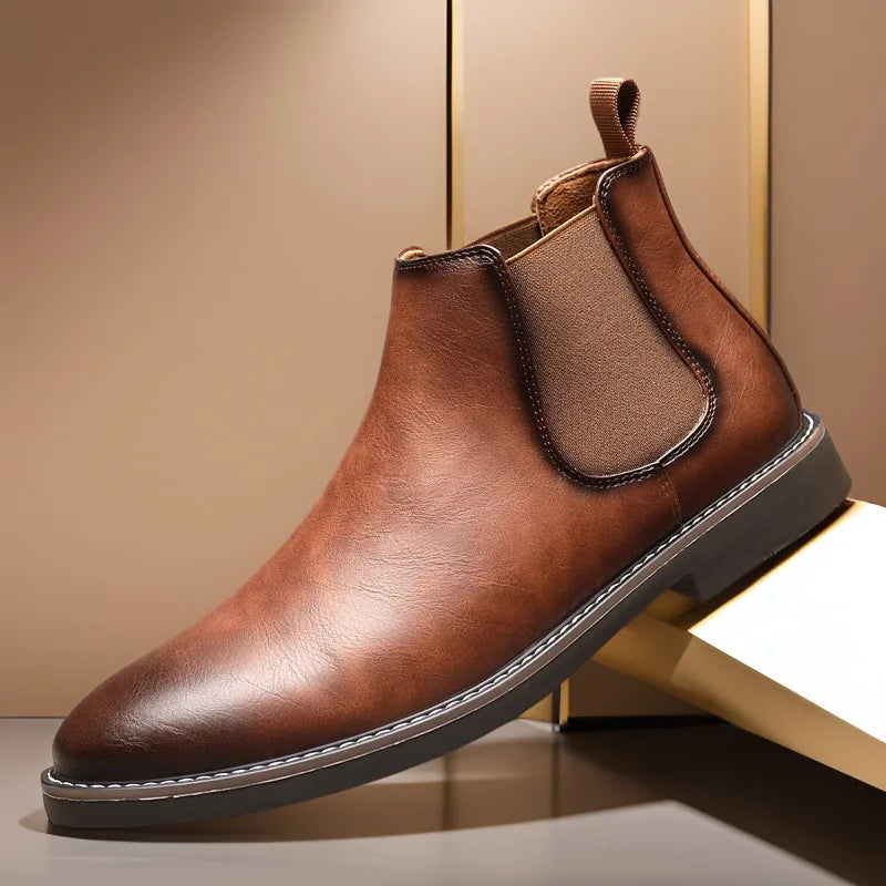 Botas Chelsea de Cuero para Hombre, Altas, Estilo Británico, Cómodas, Zapatos de Tobillo