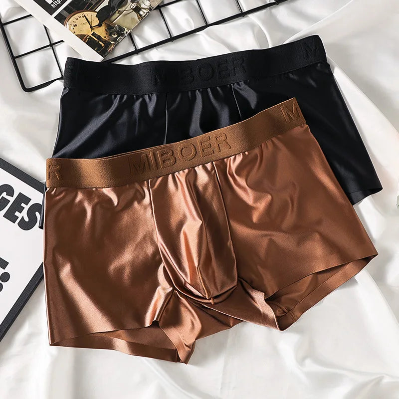 Bóxer para Hombre de Satén Sin Costuras de Secado Rápido Verano de Seda Fría de Cintura Baja