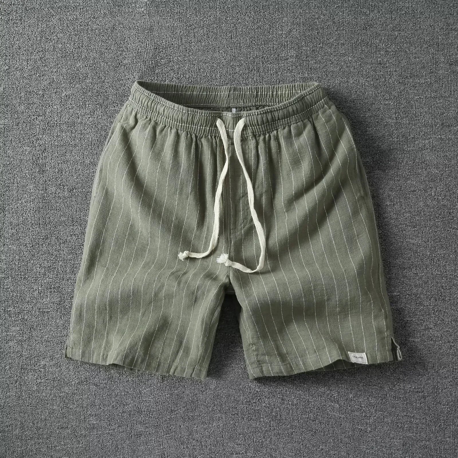Pantalones Cortos de Hombre Rayas Cintura Elástica Lino Algodón Playa Casual Retro Fit