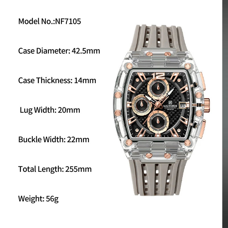 Reloj de Hombre Cuarzo Multifuncional Cronógrafo 5ATM Impermeable con Correa de Silicona