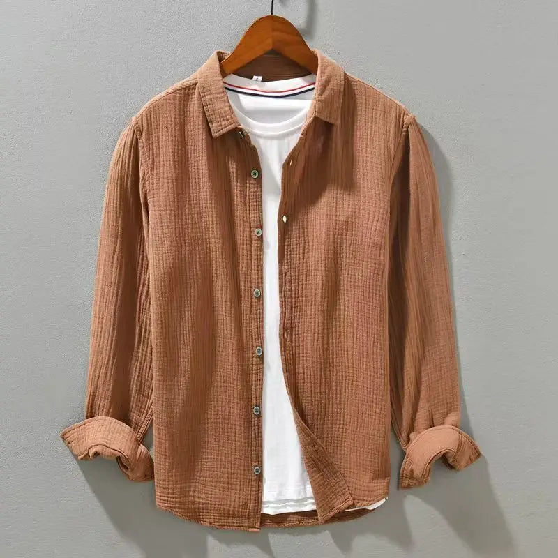 Camisa de Lino para Hombre Suelta Casual de Verano de Manga Larga Transpirable