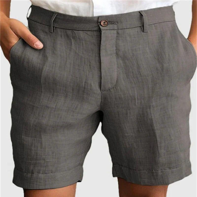 "Shorts de Lino para Hombre Verano Casual Transpirables Ajuste Suelto con Cremallera y Botón"