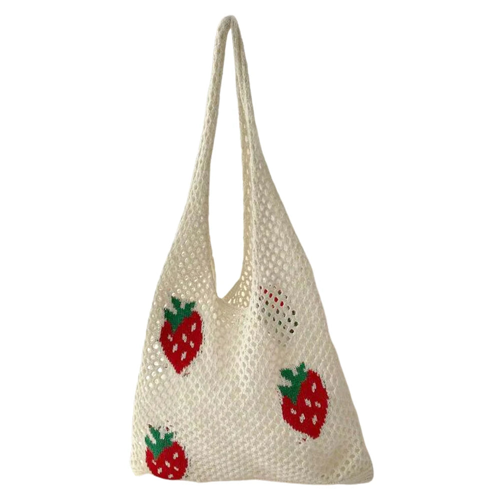 Bolso de Hombro de Crochet Fresa Cereza Grande Tote de Verano para Mujeres