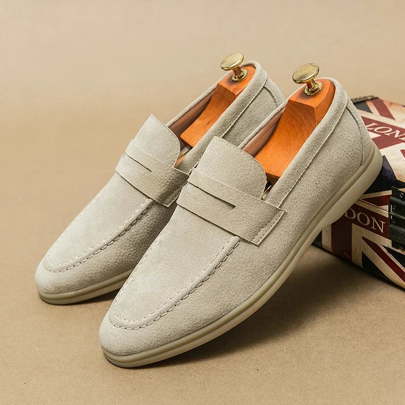 Mocasines para Hombre de Cuero Suede con Suela Suave, Zapatos Casual de Negocios Slip-On