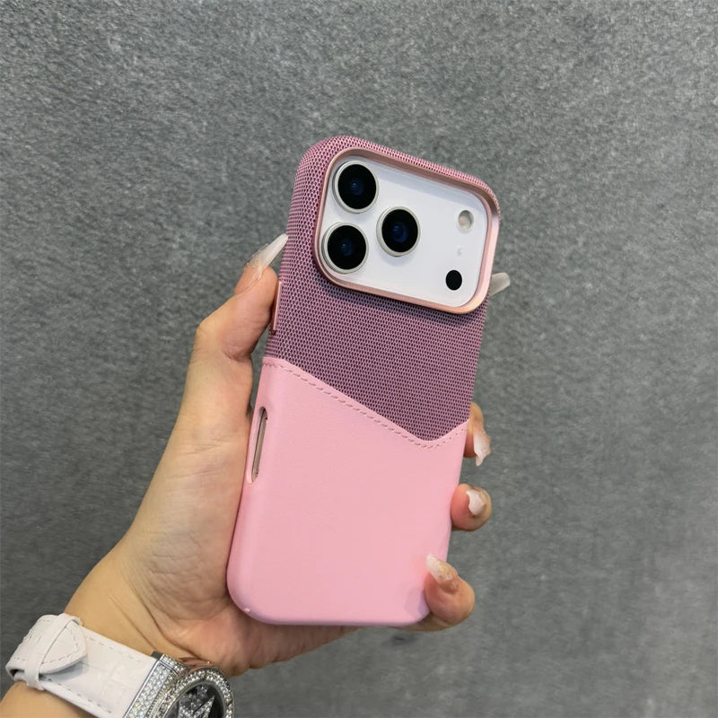 Funda para teléfono con bolsillo para tarjetas MagSafe de cuero de lino para iPhone 17 Pro Max inalámbrica