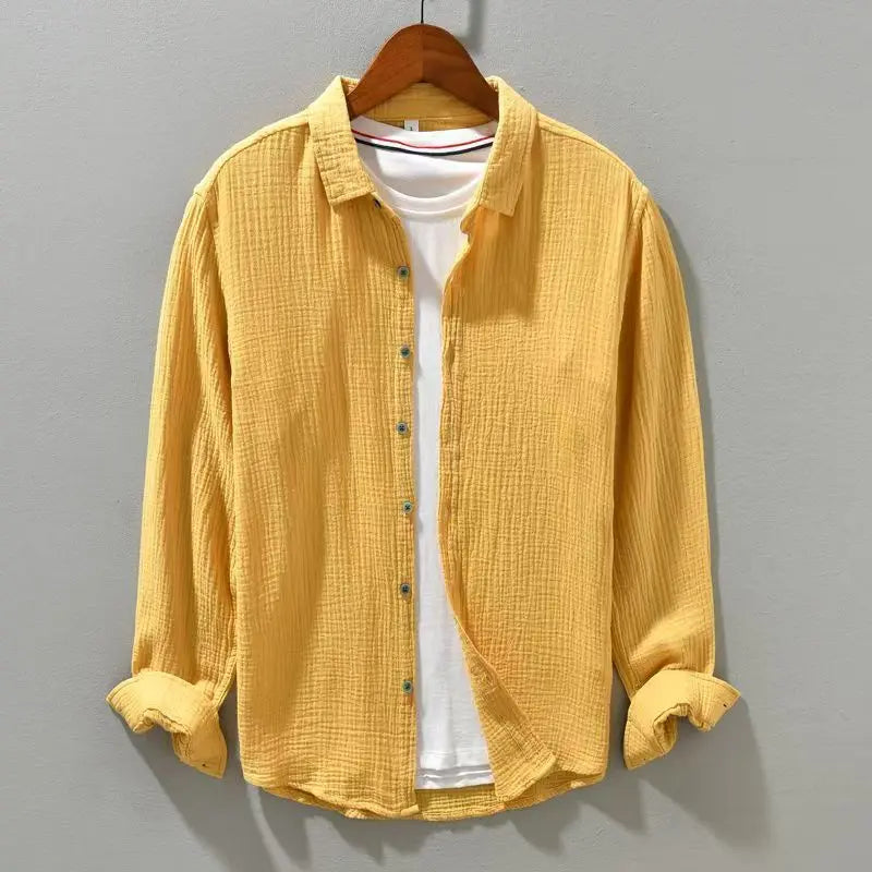 Camisa de Lino para Hombre Suelta Casual de Verano de Manga Larga Transpirable