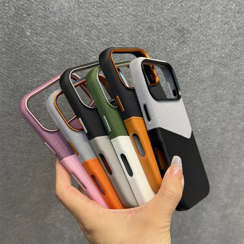 Funda para teléfono con bolsillo para tarjetas MagSafe de cuero de lino para iPhone 17 Pro Max inalámbrica