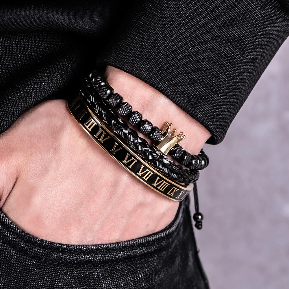 Pulsera de lujo con esmalte, charm romano para hombres, joyería de acero inoxidable ajustable