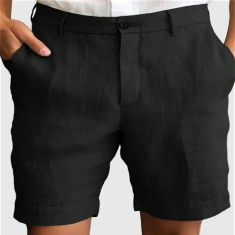 "Shorts de Lino para Hombre Verano Casual Transpirables Ajuste Suelto con Cremallera y Botón"