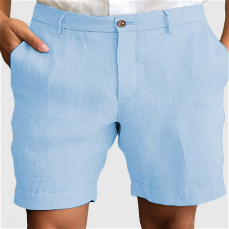 "Shorts de Lino para Hombre Verano Casual Transpirables Ajuste Suelto con Cremallera y Botón"