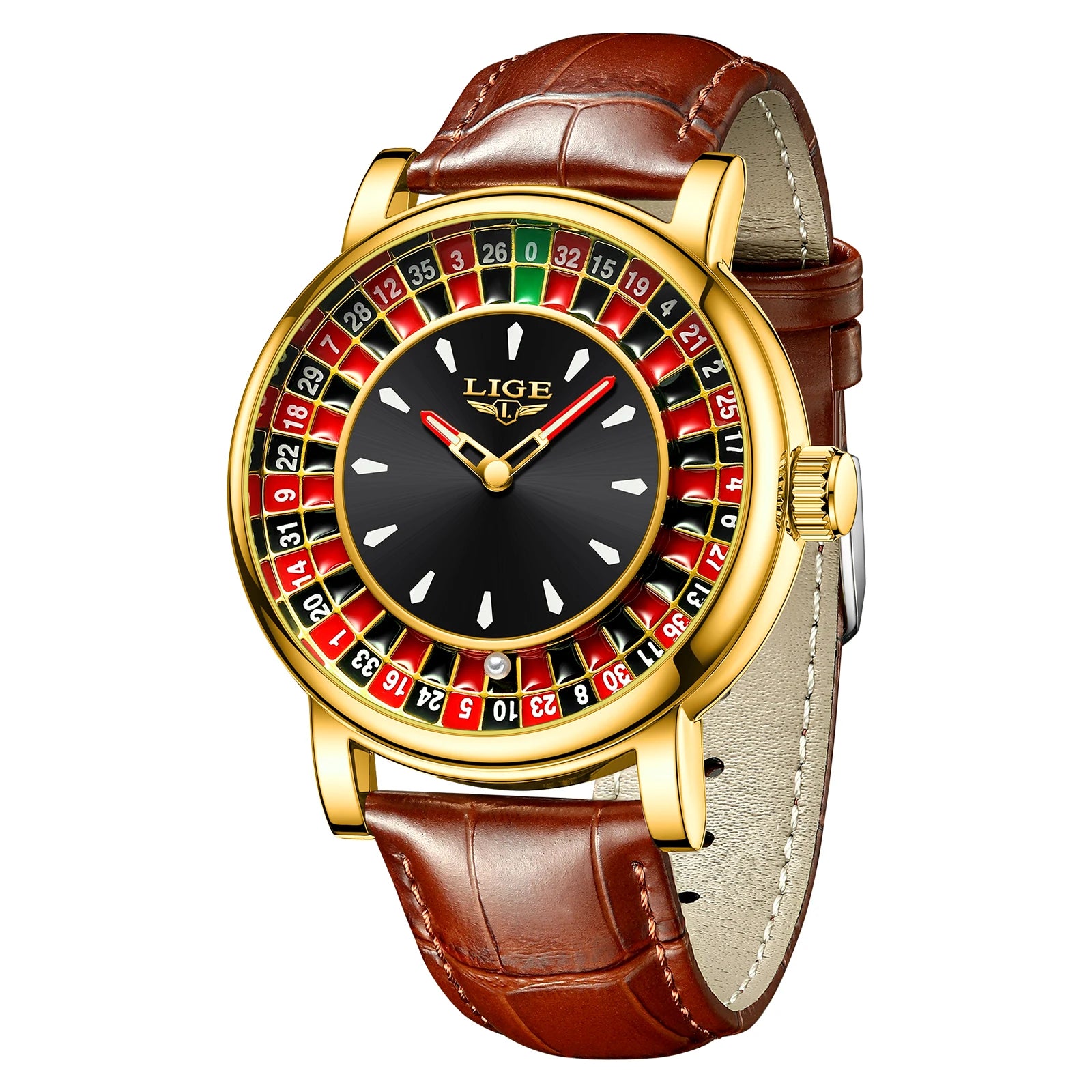Reloj de Cuarzo para Hombre Diseño de Lujo con Ruleta Correa de Cuero Impermeable Regalo