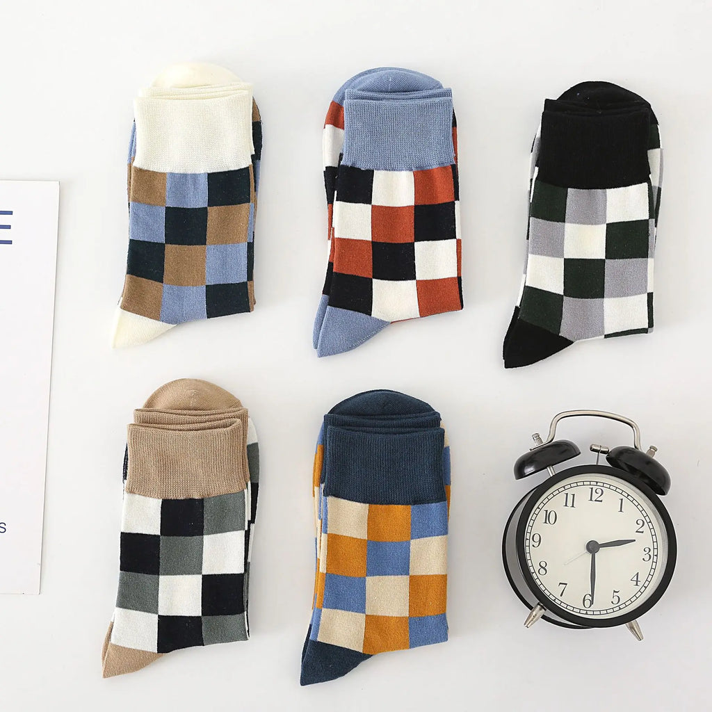 Paquete de 5 pares de calcetines para hombre, coloridos, casuales, de negocios, de algodón peinado, de moda