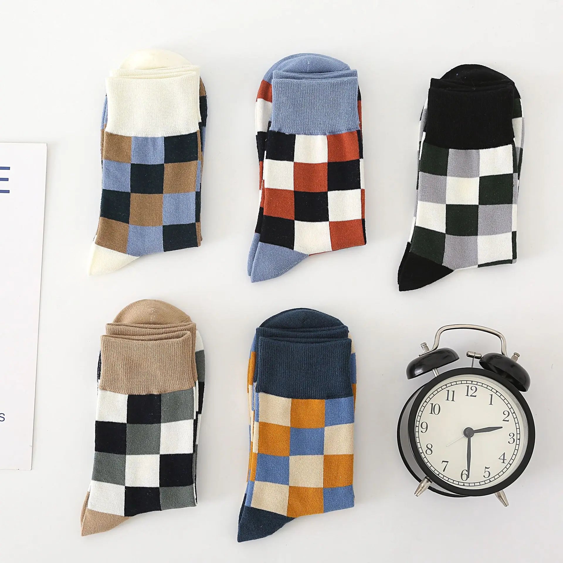 Paquete de 5 pares de calcetines para hombre, coloridos, casuales, de negocios, de algodón peinado, de moda