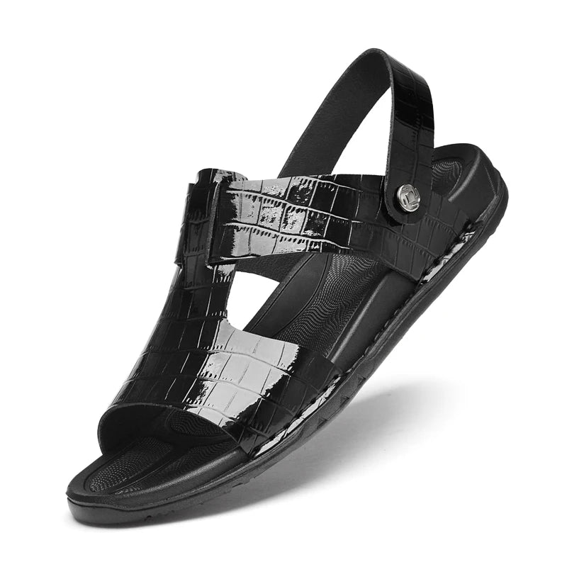 Sandalias de Hombre de Cuero Abiertas Playa Suela Blanda Romanas Casual Duraderas Negras