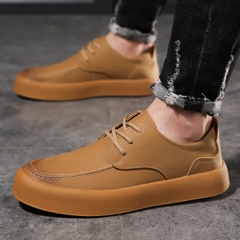 Zapatos de Cuero para Hombre con Suela Gruesa, Cordones, Casual, Británico, Negocios, Formal