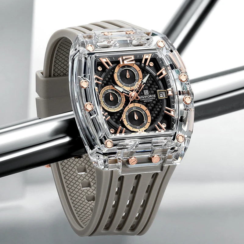 Reloj de Hombre Cuarzo Multifuncional Cronógrafo 5ATM Impermeable con Correa de Silicona