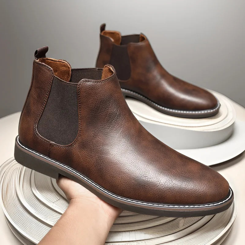 Botas Chelsea de Cuero para Hombre, Altas, Estilo Británico, Cómodas, Zapatos de Tobillo