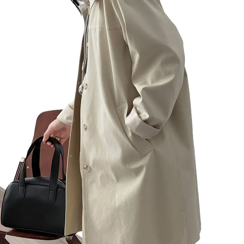 Abrigo Trench para Mujer Estilo Británico Retro Ropa de Trabajo Casual Midi Tallas Pequeñas