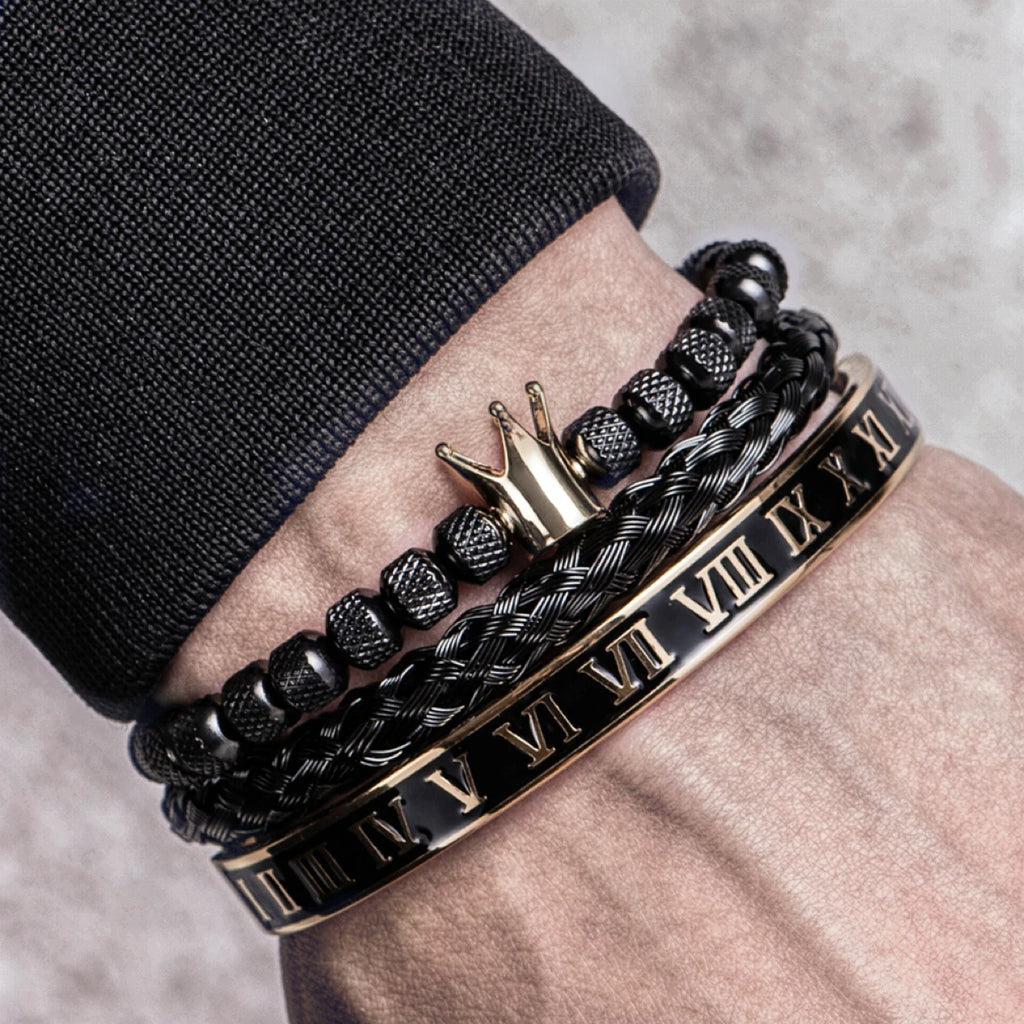 Pulsera de lujo con esmalte, charm romano para hombres, joyería de acero inoxidable ajustable