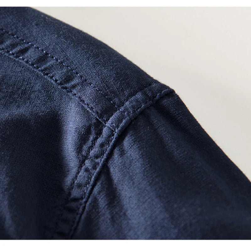 Camisa de Manga Larga de Lino para Hombre con Cuello Alto, Top Casual Suelto de Playa 2024