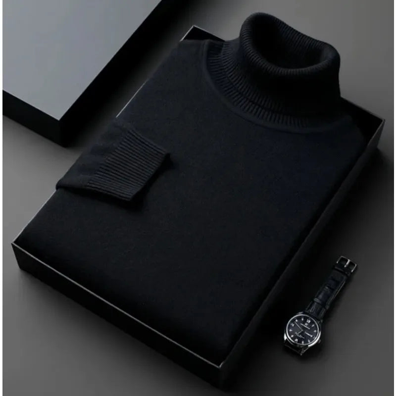 Suéter de Hombre Antipilling de Alta Calidad Cuello Alto Ajustado Pullover Sólido