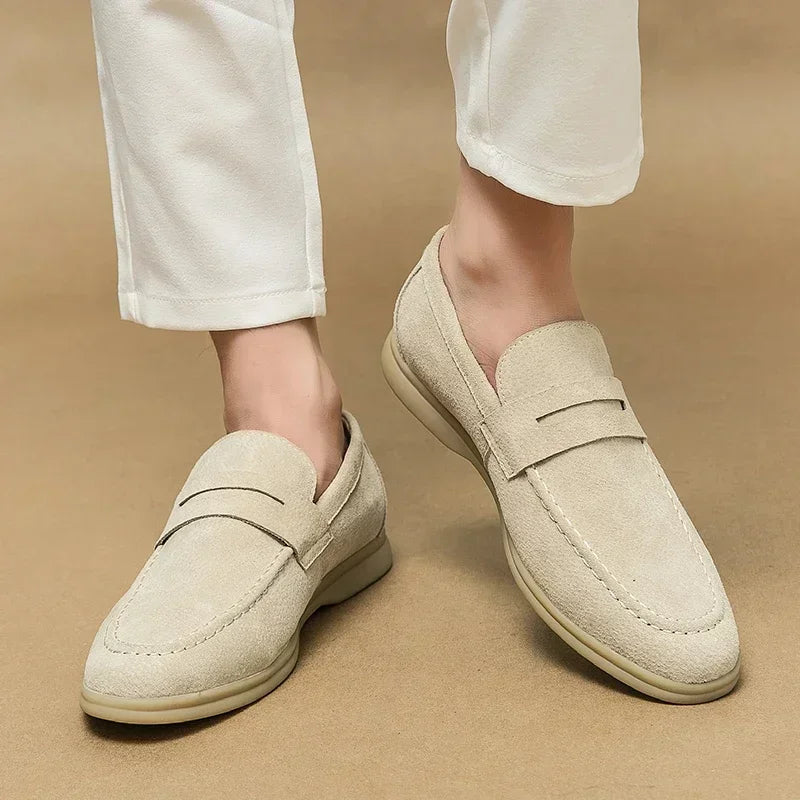 Mocasines para Hombre de Cuero Suede con Suela Suave, Zapatos Casual de Negocios Slip-On