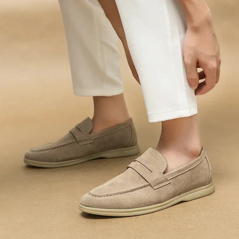 Mocasines para Hombre de Cuero Suede con Suela Suave, Zapatos Casual de Negocios Slip-On