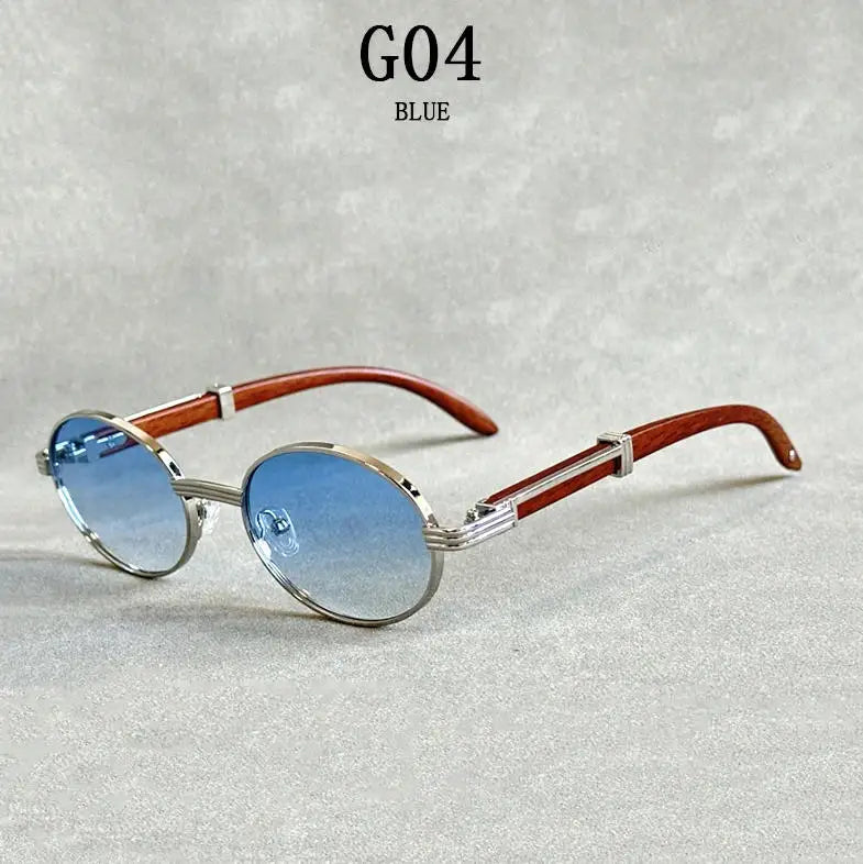 Gafas de sol ovaladas de madera vintage de lujo unisex de moda 2024