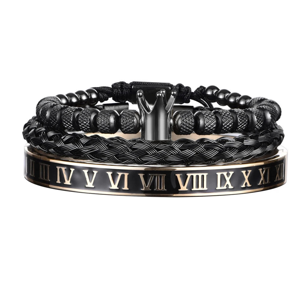 Pulsera de lujo con esmalte, charm romano para hombres, joyería de acero inoxidable ajustable