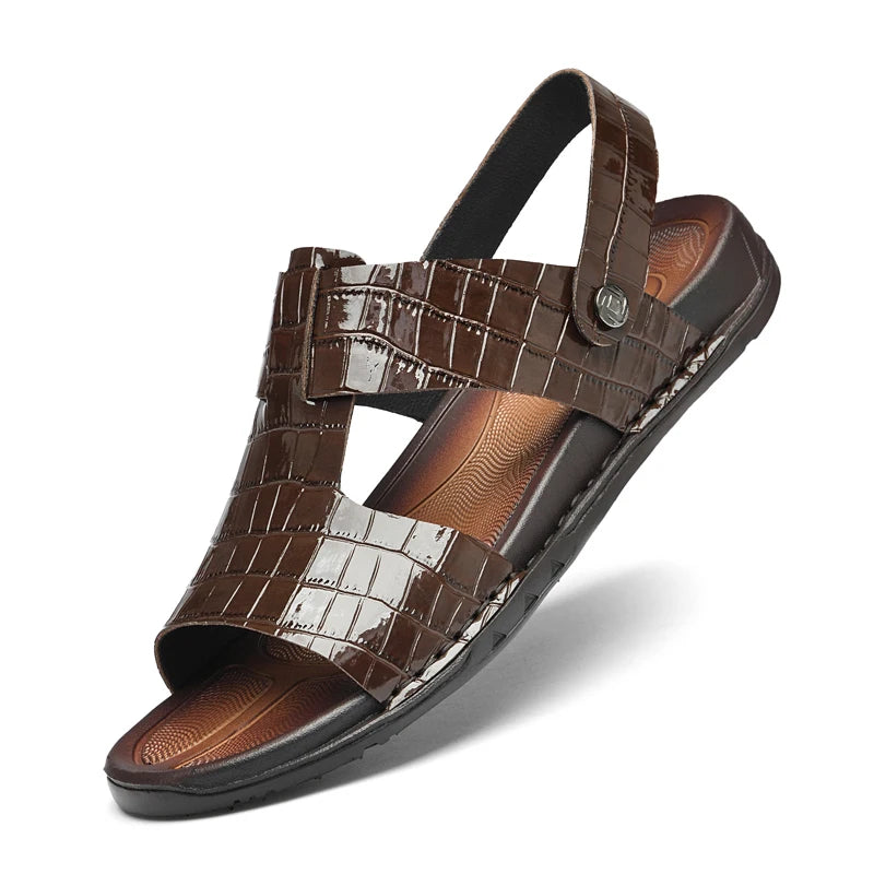 Sandalias de Hombre de Cuero Abiertas Playa Suela Blanda Romanas Casual Duraderas Negras