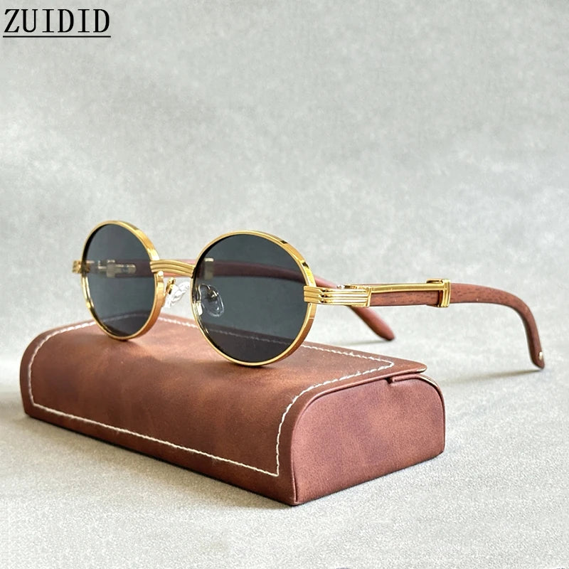 Gafas de sol ovaladas de madera vintage de lujo unisex de moda 2024