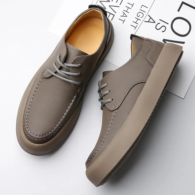 Zapatos de Cuero para Hombre con Suela Gruesa, Cordones, Casual, Británico, Negocios, Formal