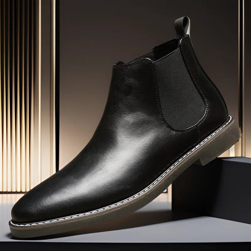 Botas Chelsea de Cuero para Hombre, Altas, Estilo Británico, Cómodas, Zapatos de Tobillo