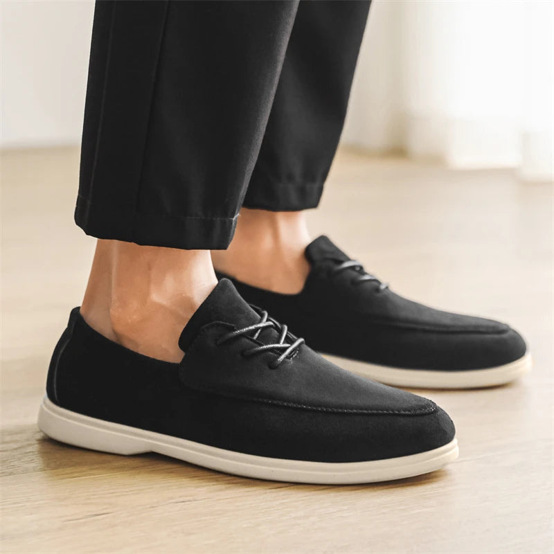 Mocasines de Suede para Hombre, Casual de Primavera Verano, Zapatos Planos con Cordones para Conducir