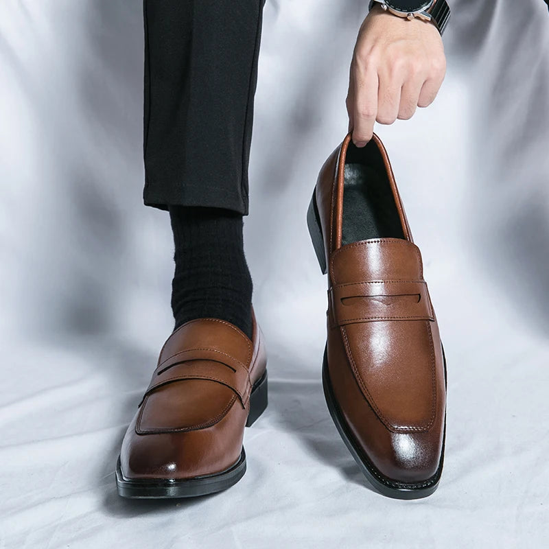 Mocasines de Cuero para Hombre Hechos a Mano Marrones Zapatos de Vestir Casuales para Bodas y Fiestas